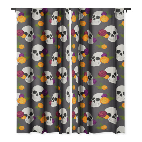 Avenie Halloween Floral Skulls Blackout Non Repeat