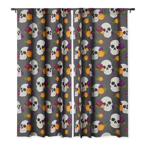 Avenie Halloween Floral Skulls Blackout Window Curtain