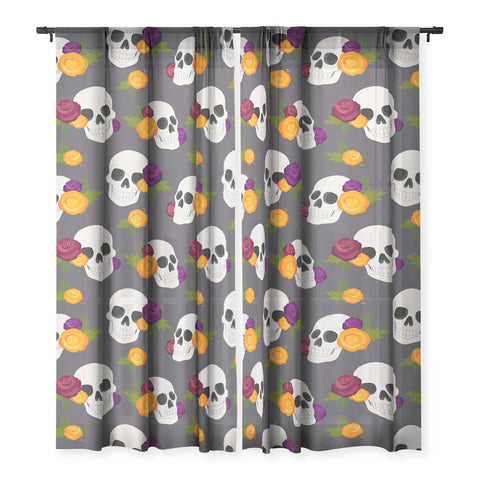Avenie Halloween Floral Skulls Sheer Non Repeat