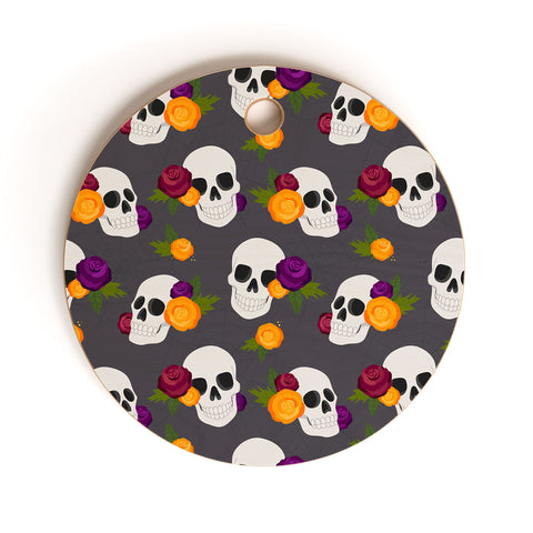 Avenie Halloween Floral Skulls Cutting Board Round