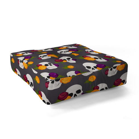 Avenie Halloween Floral Skulls Floor Pillow Square