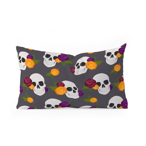Avenie Halloween Floral Skulls Oblong Throw Pillow