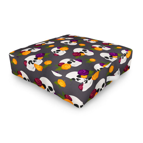 Avenie Halloween Floral Skulls Outdoor Floor Cushion