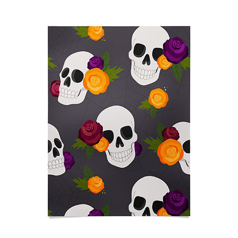 Avenie Halloween Floral Skulls Poster