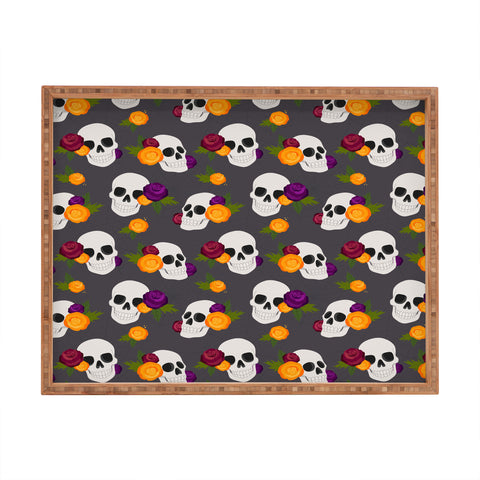 Avenie Halloween Floral Skulls Rectangular Tray
