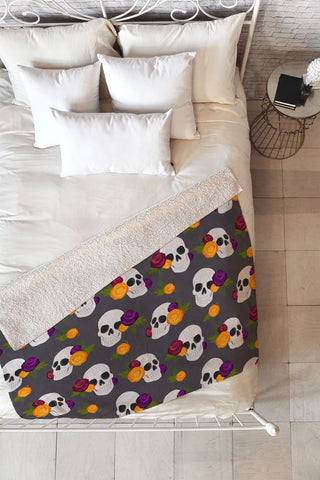 Avenie Halloween Floral Skulls Fleece Throw Blanket