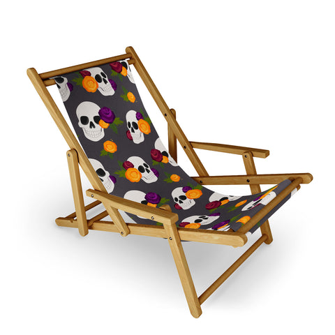 Avenie Halloween Floral Skulls Sling Chair