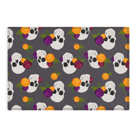 Avenie Halloween Floral Skulls Outdoor Rug