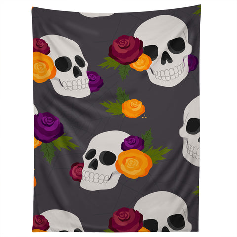 Avenie Halloween Floral Skulls Tapestry