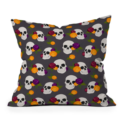 Avenie Halloween Floral Skulls Throw Pillow