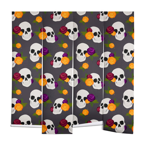 Avenie Halloween Floral Skulls Wall Mural