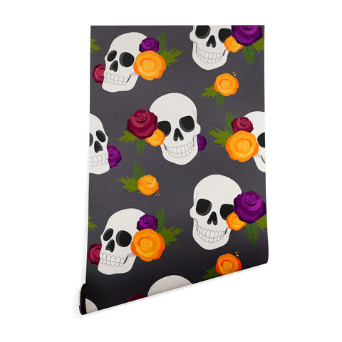 Avenie Halloween Floral Skulls Wallpaper