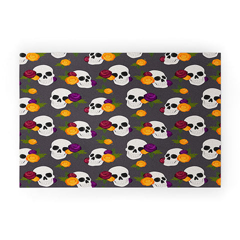 Avenie Halloween Floral Skulls Welcome Mat