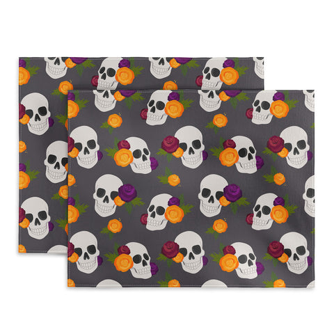 Avenie Halloween Floral Skulls Placemat