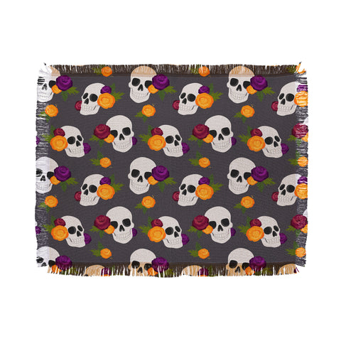 Avenie Halloween Floral Skulls Throw Blanket