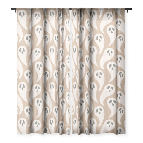 Avenie Halloween Ghosts Neutral Sheer Window Curtain