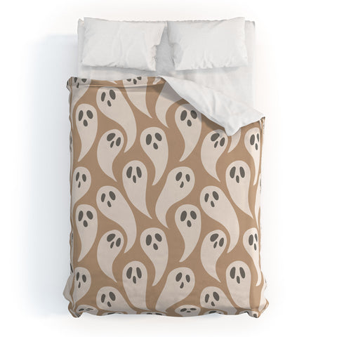 Avenie Halloween Ghosts Neutral Duvet Cover