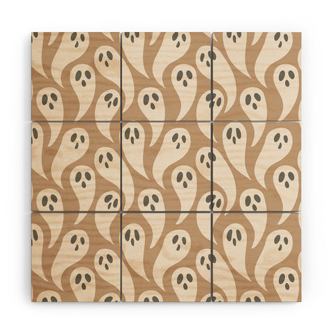 Avenie Halloween Ghosts Neutral Wood Wall Mural