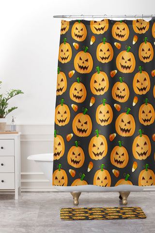 Avenie Halloween Jack o Lantern Shower Curtain And Mat