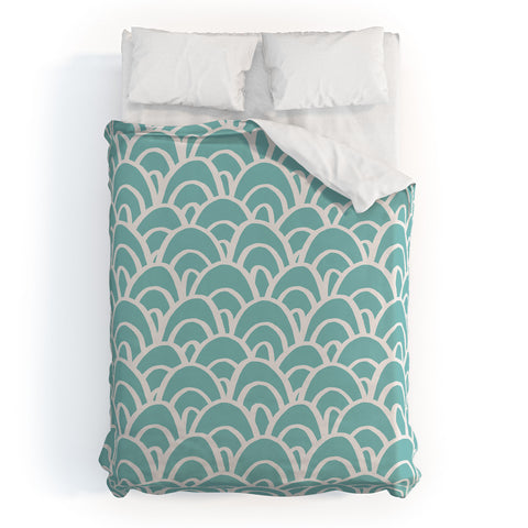 Avenie Hand Drawn Wave Teal Duvet Cover