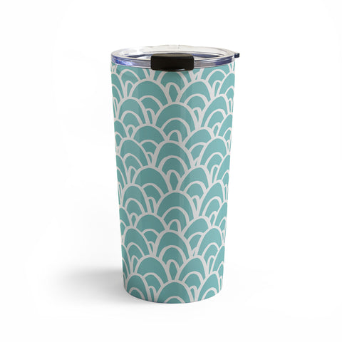 Avenie Hand Drawn Wave Teal Travel Mug