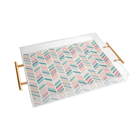 Avenie Herringbone Teal and Pink Acrylic Tray