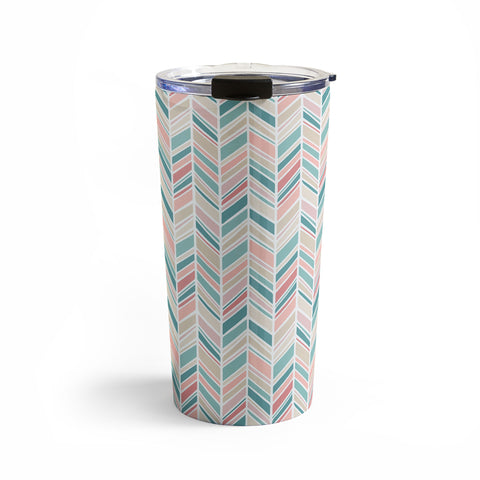 Avenie Herringbone Teal and Pink Travel Mug