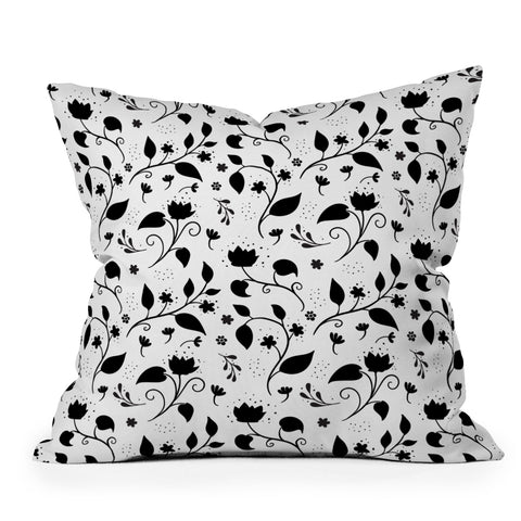 Avenie Ink Floral Black And White Outdoor Throw Pillow
