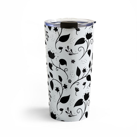 Avenie Ink Floral Black And White Travel Mug