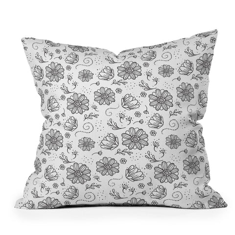 Avenie Ink Flowers Black And White Outdoor Throw Pillow