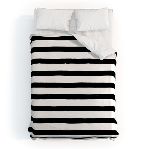 Avenie Ink Stripes Black and White Duvet Cover