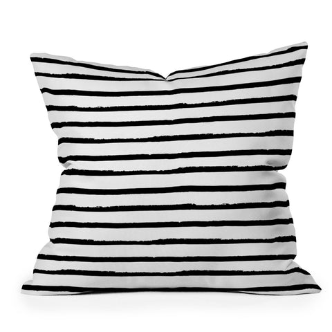 Avenie Ink Stripes Black and White II Outdoor Throw Pillow