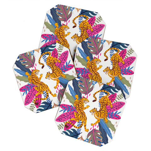 Avenie Jungle Cats Blue Coaster Set