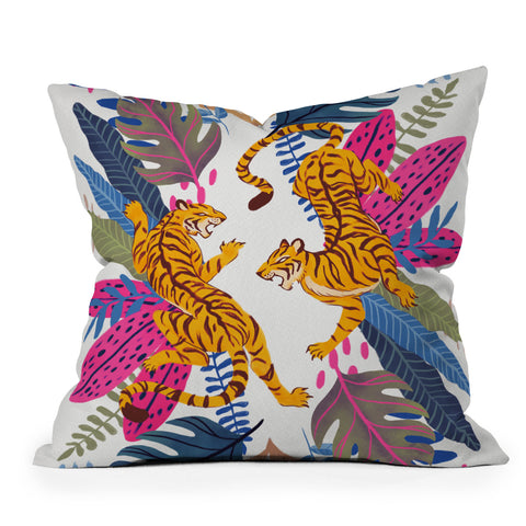 Avenie Jungle Cats Blue Outdoor Throw Pillow