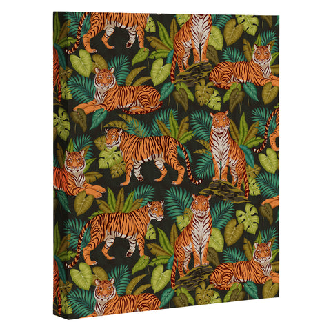 Avenie Jungle Tigers In Charcoal Art Canvas