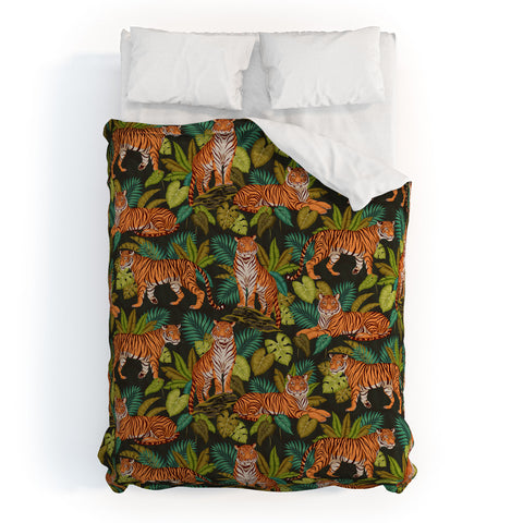 Avenie Jungle Tigers In Charcoal Duvet Cover