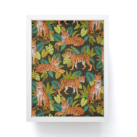 Avenie Jungle Tigers In Charcoal Framed Mini Art Print