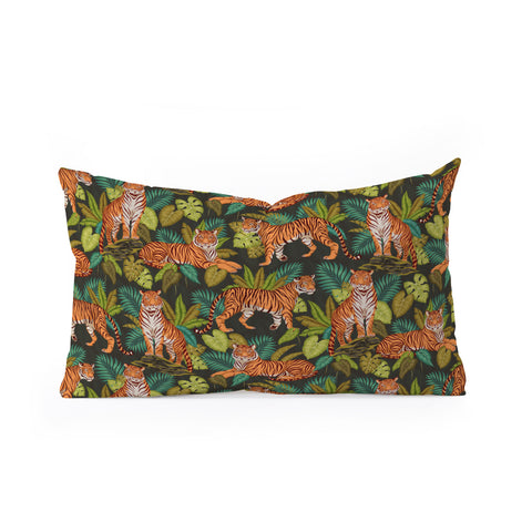 Avenie Jungle Tigers In Charcoal Oblong Throw Pillow