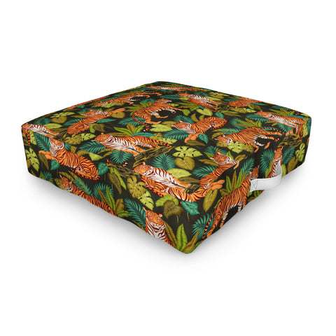 Avenie Jungle Tigers In Charcoal Outdoor Floor Cushion