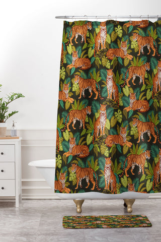 Avenie Jungle Tigers In Charcoal Shower Curtain And Mat
