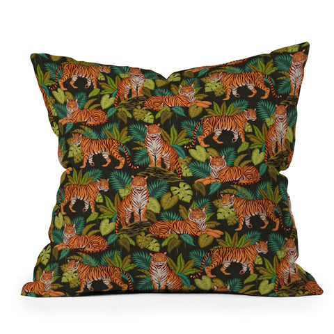 Avenie Jungle Tigers In Charcoal Outdoor Throw Pillow