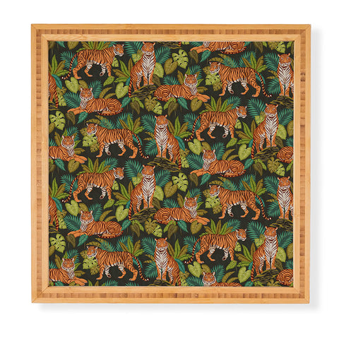 Avenie Jungle Tigers In Charcoal Framed Wall Art