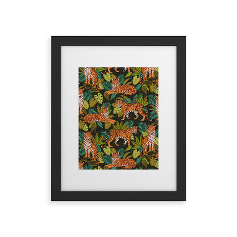 Avenie Jungle Tigers In Charcoal Framed Art Print