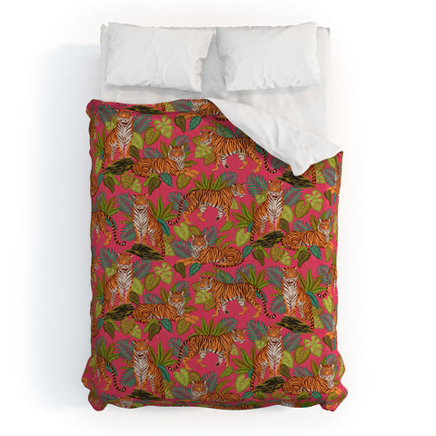 Avenie Jungle Tigers In Hot Pink Duvet Cover