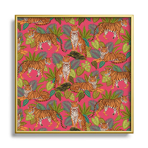 Avenie Jungle Tigers In Hot Pink Square Metal Framed Art Print