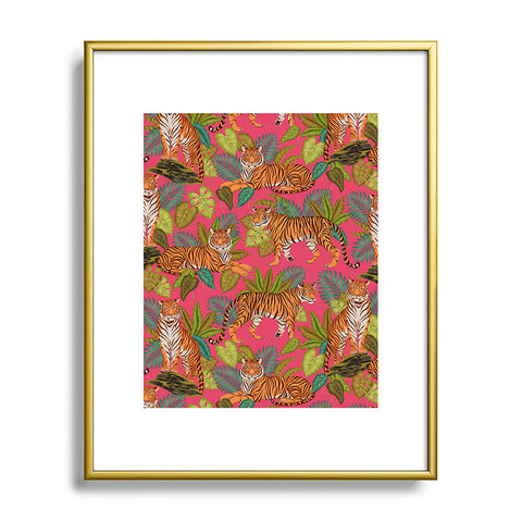 Avenie Jungle Tigers In Hot Pink Metal Framed Art Print