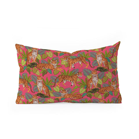 Avenie Jungle Tigers In Hot Pink Oblong Throw Pillow
