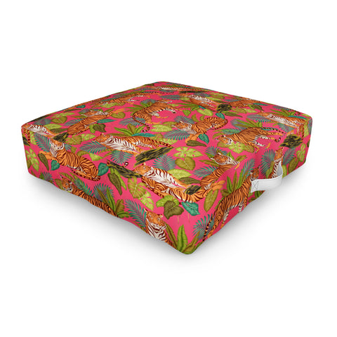 Avenie Jungle Tigers In Hot Pink Outdoor Floor Cushion