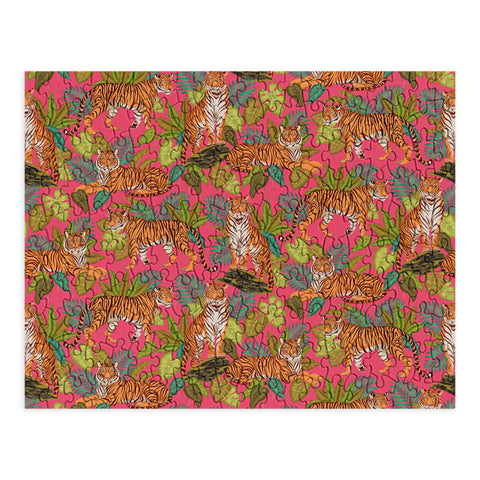 Avenie Jungle Tigers In Hot Pink Puzzle