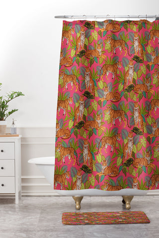 Avenie Jungle Tigers In Hot Pink Shower Curtain And Mat